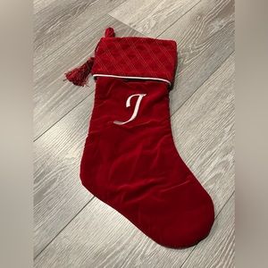 Large “J” Monogram Christmas stocking in red & white.